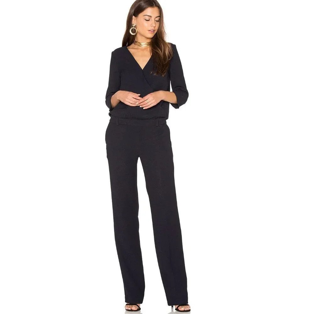 ba&sh Allure Wrap Front Marine Navy Blue Jumpsuit Size 1 / US‎ Small